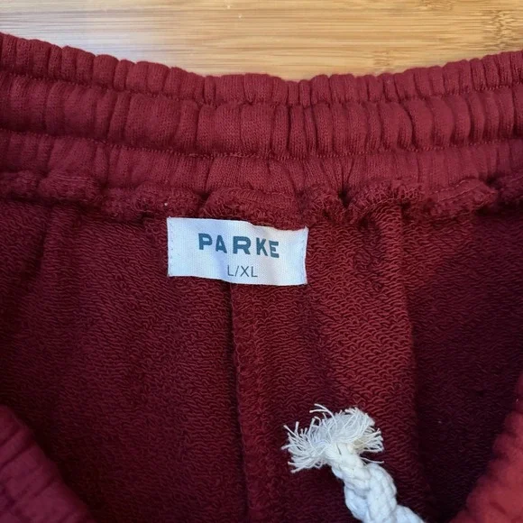 PARKE Burgundy Sweat Shorts NWOT L/XL Drawstring Elastic Waist Lounge Athleisure - Picture 2 of 4